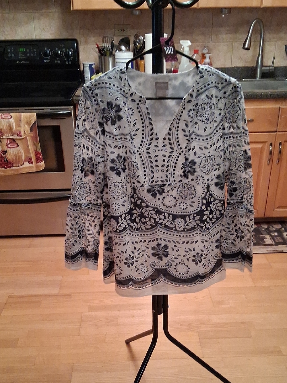 Chico's Black and White Paisley V-Neck Tunic
